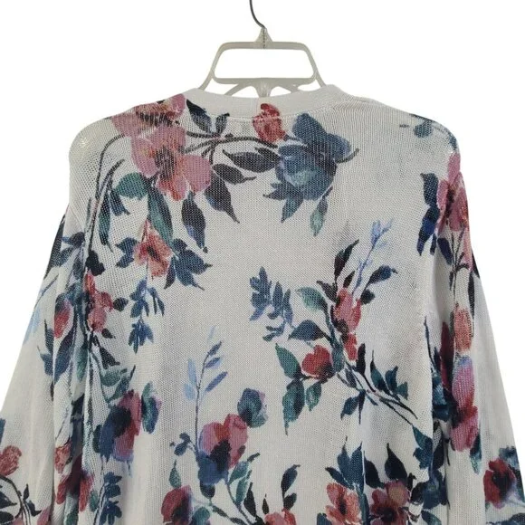 J. Jill Floral Linen Open Duster Cardigan Size Large White Spring Watercolor - Picture 9 of 10